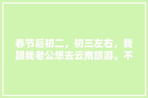 春节后初二，初三左右，我跟我老公想去云南旅游。不知道那个时间去还能玩到什么好玩的？有没有具体的攻略「云南寒假旅游」 春节后初二，初三左右，我跟我老公想去云南旅游。不知道那个时间去还能玩到什么好玩的？有没有具体的攻略「云南寒假旅游」 手机电脑