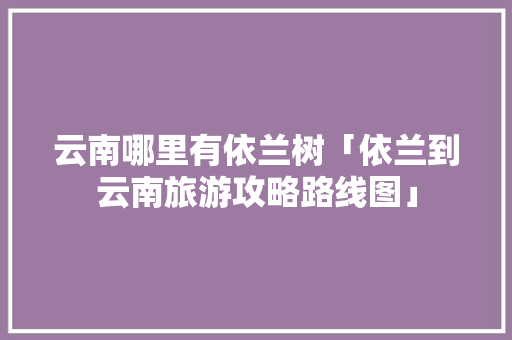 云南哪里有依兰树「依兰到云南旅游攻略路线图」 云南哪里有依兰树「依兰到云南旅游攻略路线图」 教育法律