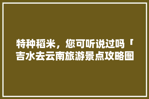 特种稻米，您可听说过吗「吉水去云南旅游景点攻略图」 特种稻米，您可听说过吗「吉水去云南旅游景点攻略图」 汽车常识