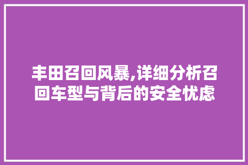 丰田召回风暴,详细分析召回车型与背后的安全忧虑 丰田召回风暴,详细分析召回车型与背后的安全忧虑 汽车常识