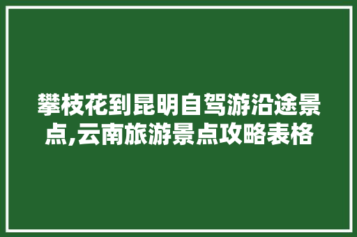 攀枝花到昆明自驾游沿途景点,云南旅游景点攻略表格图 攀枝花到昆明自驾游沿途景点,云南旅游景点攻略表格图 手机电脑