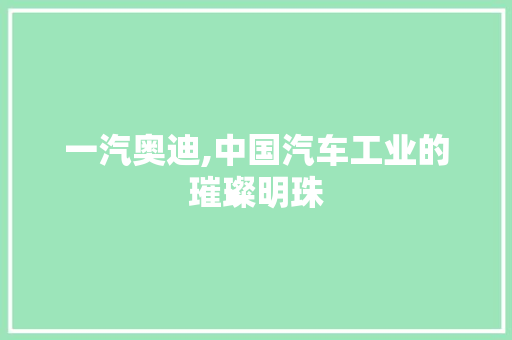 一汽奥迪,中国汽车工业的璀璨明珠 一汽奥迪,中国汽车工业的璀璨明珠 汽车常识