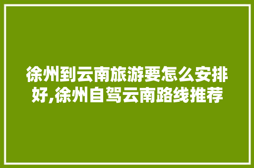 徐州到云南旅游要怎么安排好,徐州自驾云南路线推荐 徐州到云南旅游要怎么安排好,徐州自驾云南路线推荐 旅游攻略