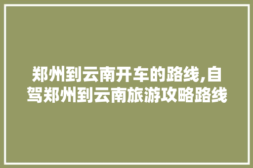 郑州到云南开车的路线,自驾郑州到云南旅游攻略路线 郑州到云南开车的路线,自驾郑州到云南旅游攻略路线 健康母婴