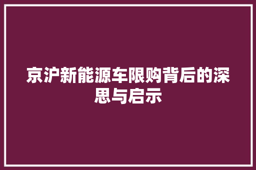 京沪新能源车限购背后的深思与启示 手机电脑