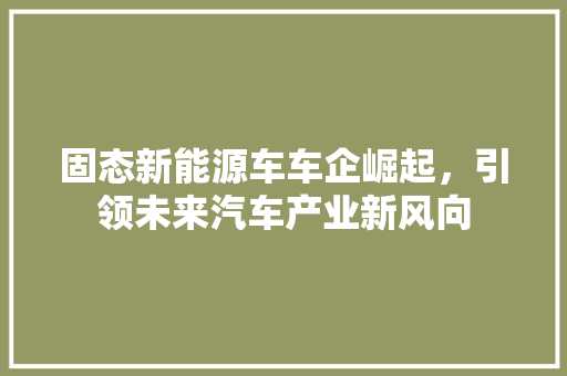 固态新能源车车企崛起，引领未来汽车产业新风向 汽车常识