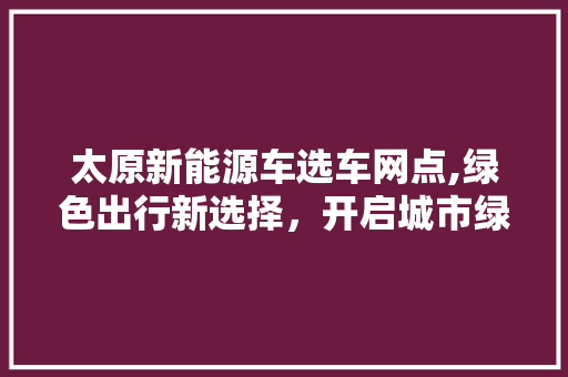 太原新能源车选车网点,绿色出行新选择，开启城市绿色未来