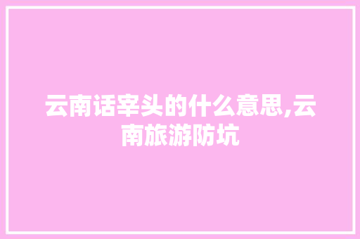 云南话宰头的什么意思,云南旅游防坑 云南话宰头的什么意思,云南旅游防坑 汽车常识