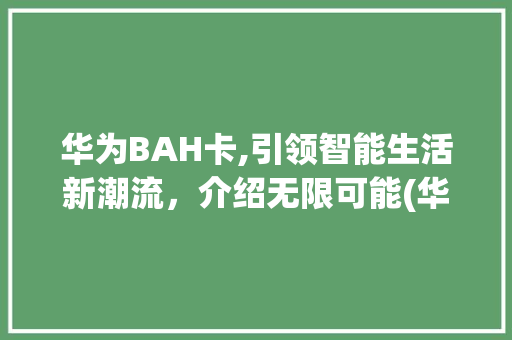 华为BAH卡,引领智能生活新潮流，介绍无限可能(华为bah卡刷) 手机电脑