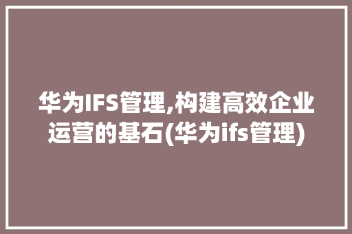 华为IFS管理,构建高效企业运营的基石(华为ifs管理) 手机电脑