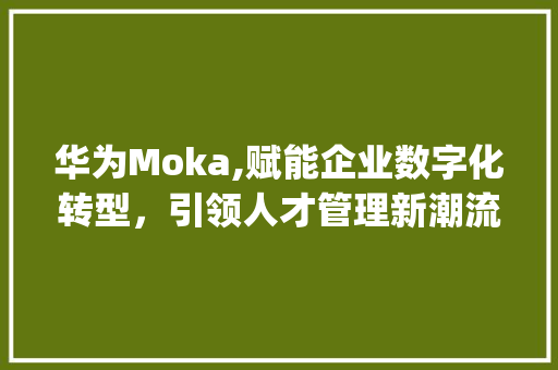 华为Moka,赋能企业数字化转型，引领人才管理新潮流(华为 moka) 手机电脑