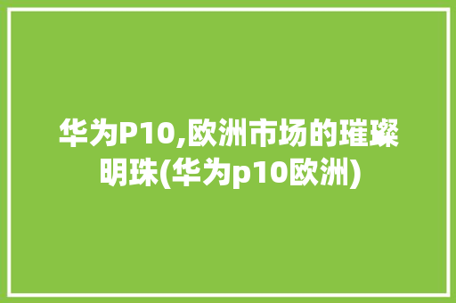 华为P10,欧洲市场的璀璨明珠(华为p10欧洲) 手机电脑