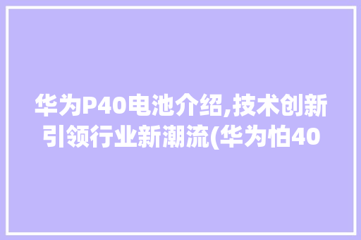 华为P40电池介绍,技术创新引领行业新潮流(华为怕40电池) 手机电脑