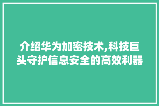介绍华为加密技术,科技巨头守护信息安全的高效利器(华为 怎么解密) 手机电脑