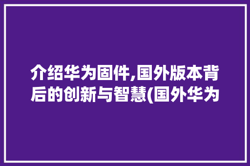 介绍华为固件,国外版本背后的创新与智慧(国外华为固件 ) 手机电脑