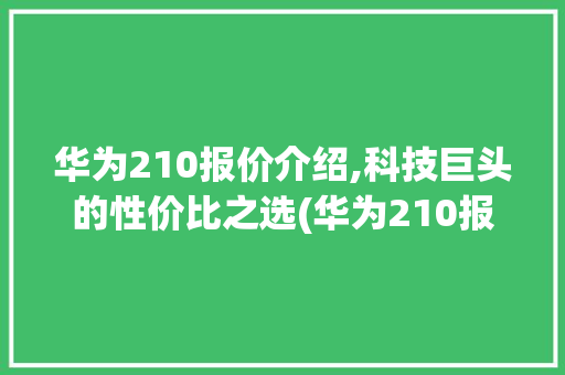 华为210报价介绍,科技巨头的性价比之选(华为210报价) 手机电脑