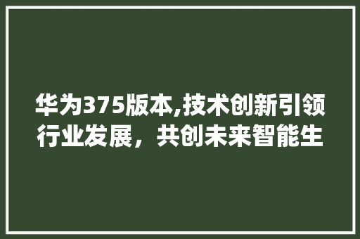 华为375版本,技术创新引领行业发展，共创未来智能生活(华为版本375) 手机电脑