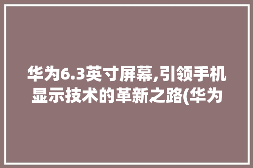 华为6.3英寸屏幕,引领手机显示技术的革新之路(华为6.3屏幕) 手机电脑
