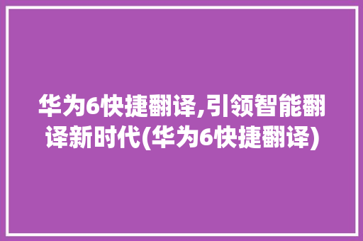 华为6快捷翻译,引领智能翻译新时代(华为6快捷翻译) 手机电脑