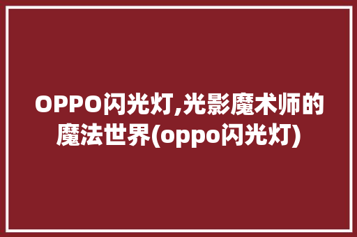 OPPO闪光灯,光影魔术师的魔法世界(oppo闪光灯) 旅游攻略