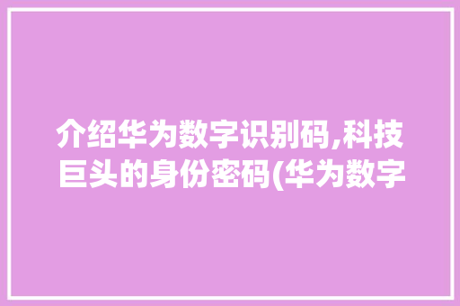 介绍华为数字识别码,科技巨头的身份密码(华为数字识别码) 手机电脑