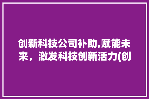 创新科技公司补助,赋能未来，激发科技创新活力(创新科技公司补助) 时尚穿搭