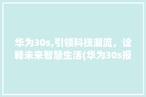 华为30s,引领科技潮流，诠释未来智慧生活(华为30s报价) 手机电脑