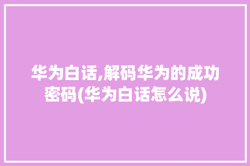 华为白话,解码华为的成功密码(华为白话怎么说) 汽车常识