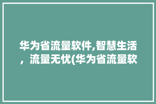 华为省流量软件,智慧生活，流量无忧(华为省流量软件) 手机电脑