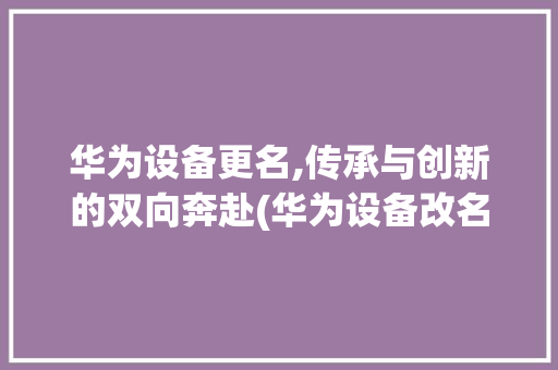 华为设备更名,传承与创新的双向奔赴(华为设备改名字) 汽车常识
