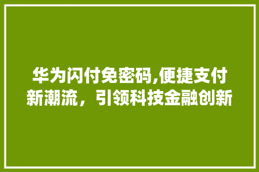 华为闪付免密码,便捷支付新潮流，引领科技金融创新(华为闪付免密码) 时尚穿搭