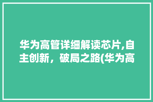 华为高管详细解读芯片,自主创新，破局之路(华为高管谈芯片) 旅游攻略