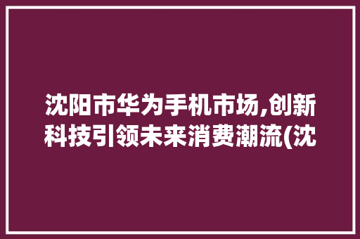 沈阳市华为手机市场,创新科技引领未来消费潮流(沈阳市华为手机) 旅游攻略