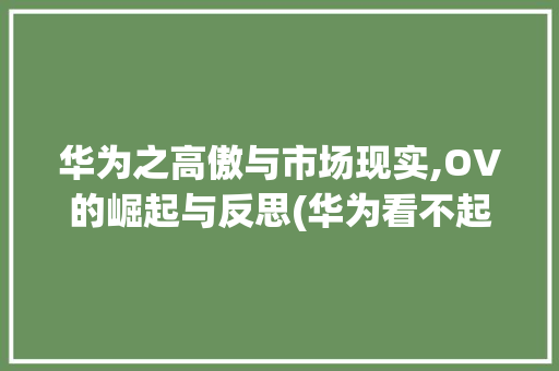 华为之高傲与市场现实,OV的崛起与反思(华为看不起OV) 旅游攻略