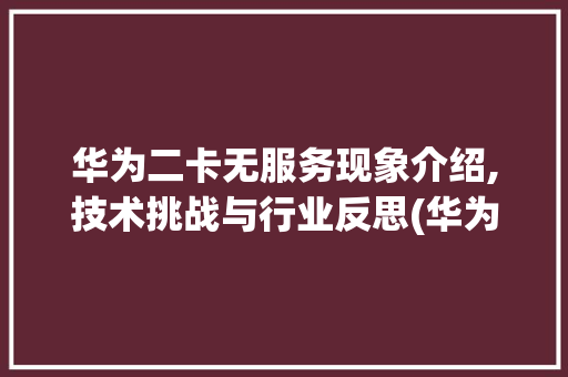 华为二卡无服务现象介绍,技术挑战与行业反思(华为二卡无服务) 旅游攻略