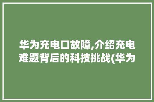 华为充电口故障,介绍充电难题背后的科技挑战(华为冲电口坏了) 教育法律