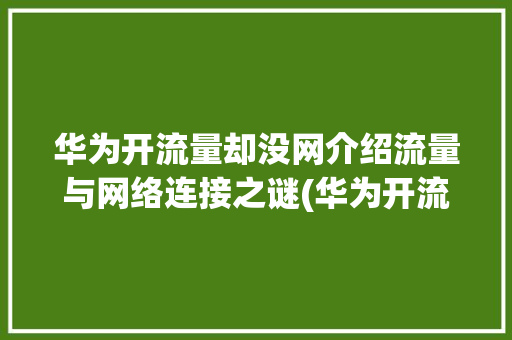华为开流量却没网介绍流量与网络连接之谜(华为开流量没网) 健康母婴