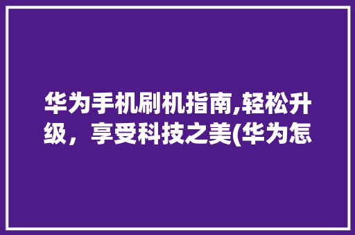 华为手机刷机指南,轻松升级，享受科技之美(华为怎要刷手机) 健康母婴