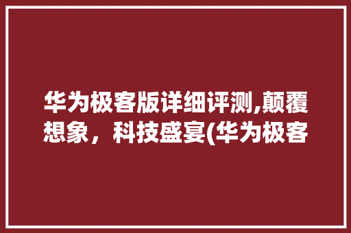 华为极客版详细评测,颠覆想象，科技盛宴(华为极客版好吗) 旅游攻略