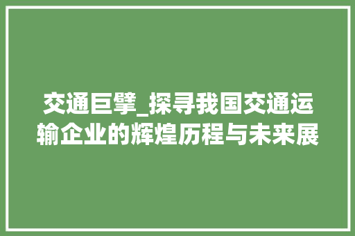 交通巨擘_探寻我国交通运输企业的辉煌历程与未来展望(交通运输企业名称)