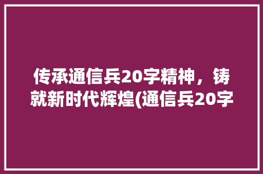 传承通信兵20字精神，铸就新时代辉煌(通信兵20字精神)
