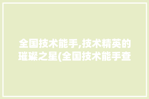 全国技术能手,技术精英的璀璨之星(全国技术能手查询) 手机电脑