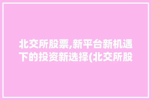 北交所股票,新平台新机遇下的投资新选择(北交所股票是哪些) 手机电脑