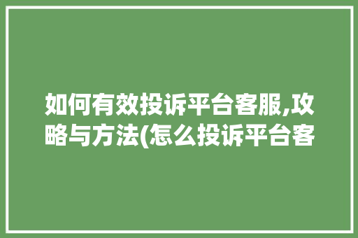 如何有效投诉平台客服,攻略与方法(怎么投诉平台客服)
