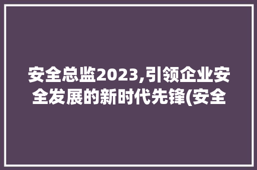 安全总监2023,引领企业安全发展的新时代先锋(安全总监2023) 教育法律