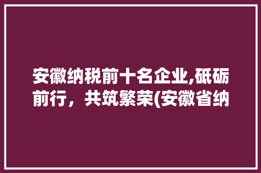 安徽纳税前十名企业,砥砺前行，共筑繁荣(安徽省纳税前十名) 健康母婴
