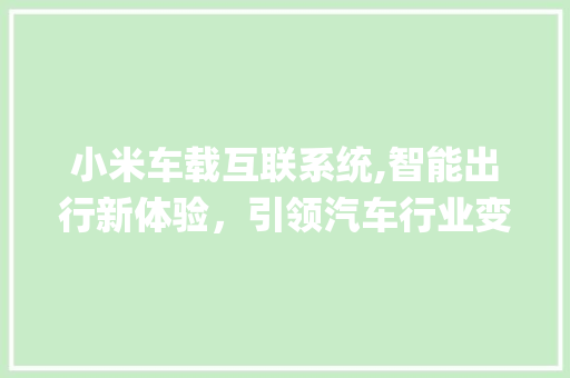 小米车载互联系统,智能出行新体验，引领汽车行业变革(小米车载互联系统) 旅游攻略