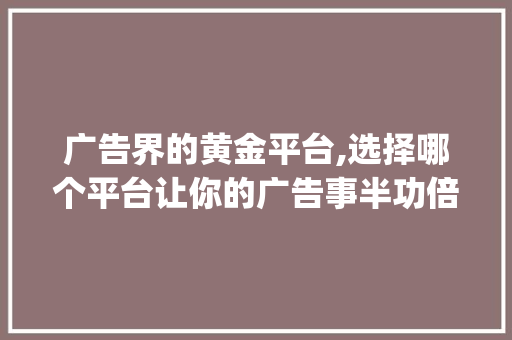 广告界的黄金平台,选择哪个平台让你的广告事半功倍(打广告哪个平台好) 旅游攻略