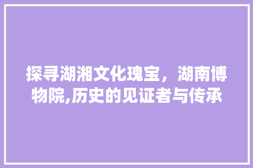 探寻湖湘文化瑰宝，湖南博物院,历史的见证者与传承者(湖南博物院公众号) 教育法律