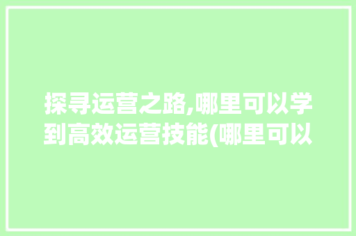 探寻运营之路,哪里可以学到高效运营技能(哪里可以学到运营) 汽车常识